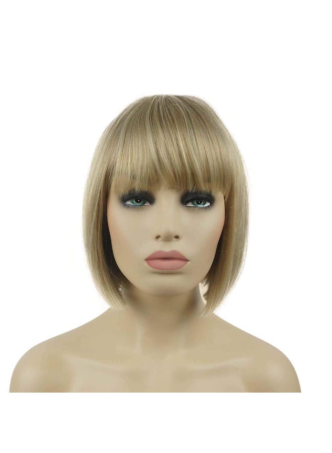 Lydell 8 Straight Short Bob Hair Flat Bangs Cute Central Dot Skin Top Heat Resistant Synthetic Wigs 15BT613 Blonde Mix - Image 3