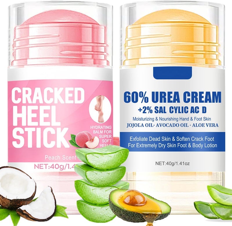 2Pcs Peach Scented and 60 Urea Foot Cream SetHydrating Heel BalmIntensive Repair Dry Cracked SkinHandsHeelsElbow and KneesSoftens Moisturizes Nourish Foot Care for Women and Men