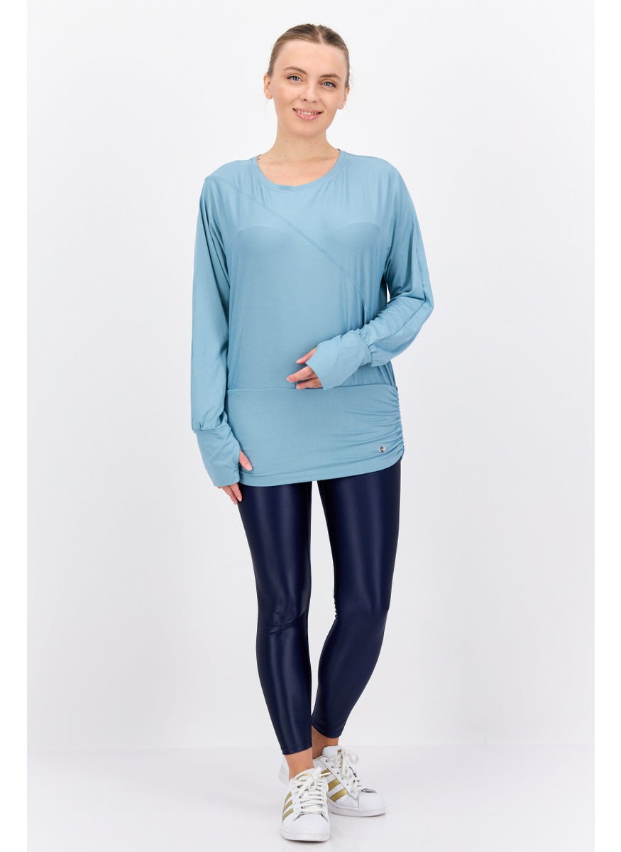 Tahari Sports Women Sportswear Fit Plain Long Sleeves Outdoors Top, Mint Blue  - Image 4