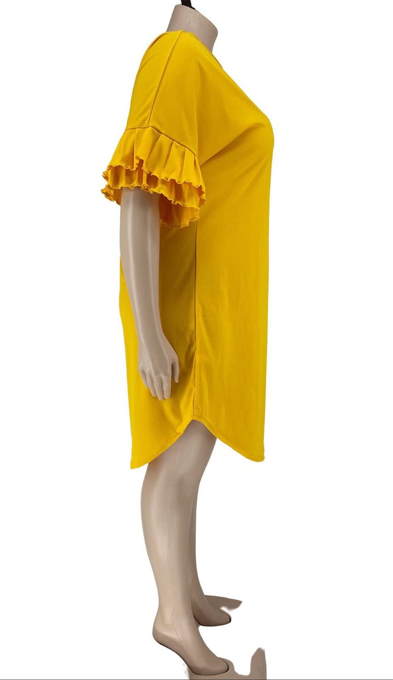 Ekaliy Women's Casual Vintage Ruffle Sleeve Loose Party Midi Plus Size Dress Casual Summer Yellow - Image 5