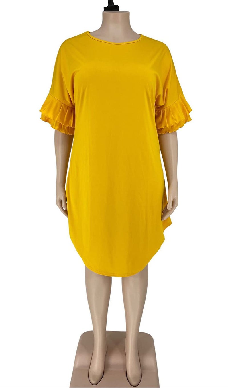 Ekaliy Women's Casual Vintage Ruffle Sleeve Loose Party Midi Plus Size Dress Casual Summer Yellow - Image 4