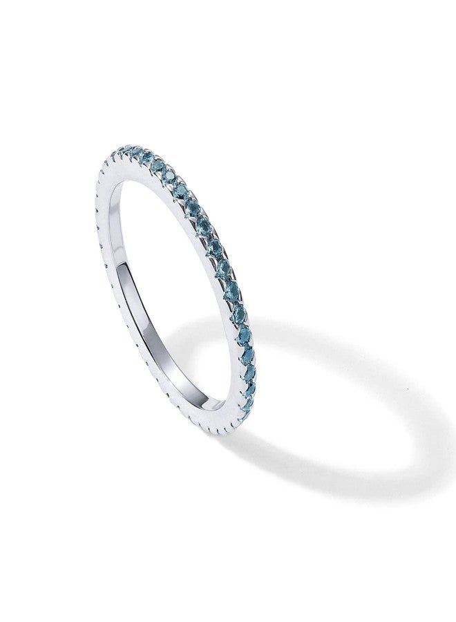 PAVOI 14K Gold Plated Sterling Silver CZ Simulated Diamond Stackable Ring Eternity Bands for Women, Sterling Silver, nano spinel blue - white gold - Image 1