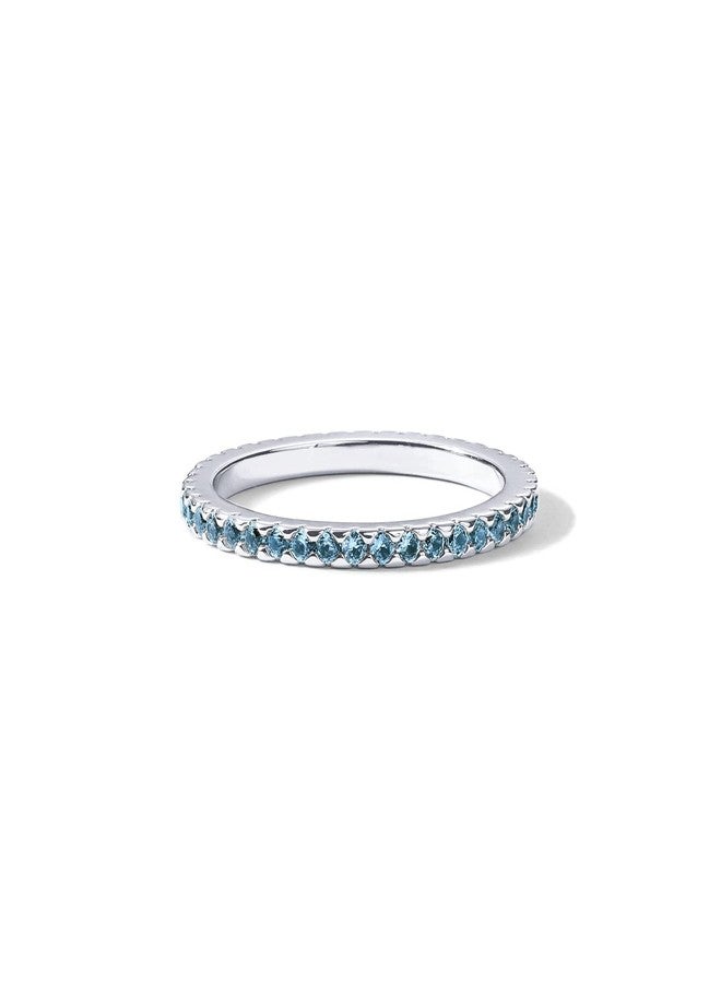 PAVOI 14K Gold Plated Sterling Silver CZ Simulated Diamond Stackable Ring Eternity Bands for Women, Sterling Silver, nano spinel blue - white gold - Image 3