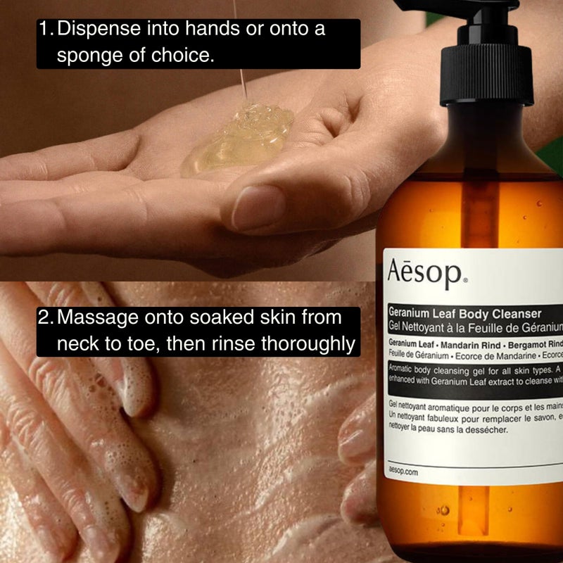 Aesop Geranium Leaf Body Cleanser | Gentle Shower Gel with Geranium, Mandarin and Bergamot Essential Oil Blend to Refresh & Balance Skin | 500 mL / 16.9 oz - Image 5