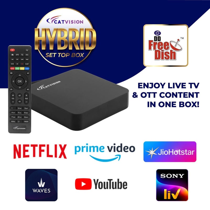 CTVISON Catvision Hybrid Set Top Box OTT+DVB S2 | 115+ DD Free Channels | Free DTH - Image 2