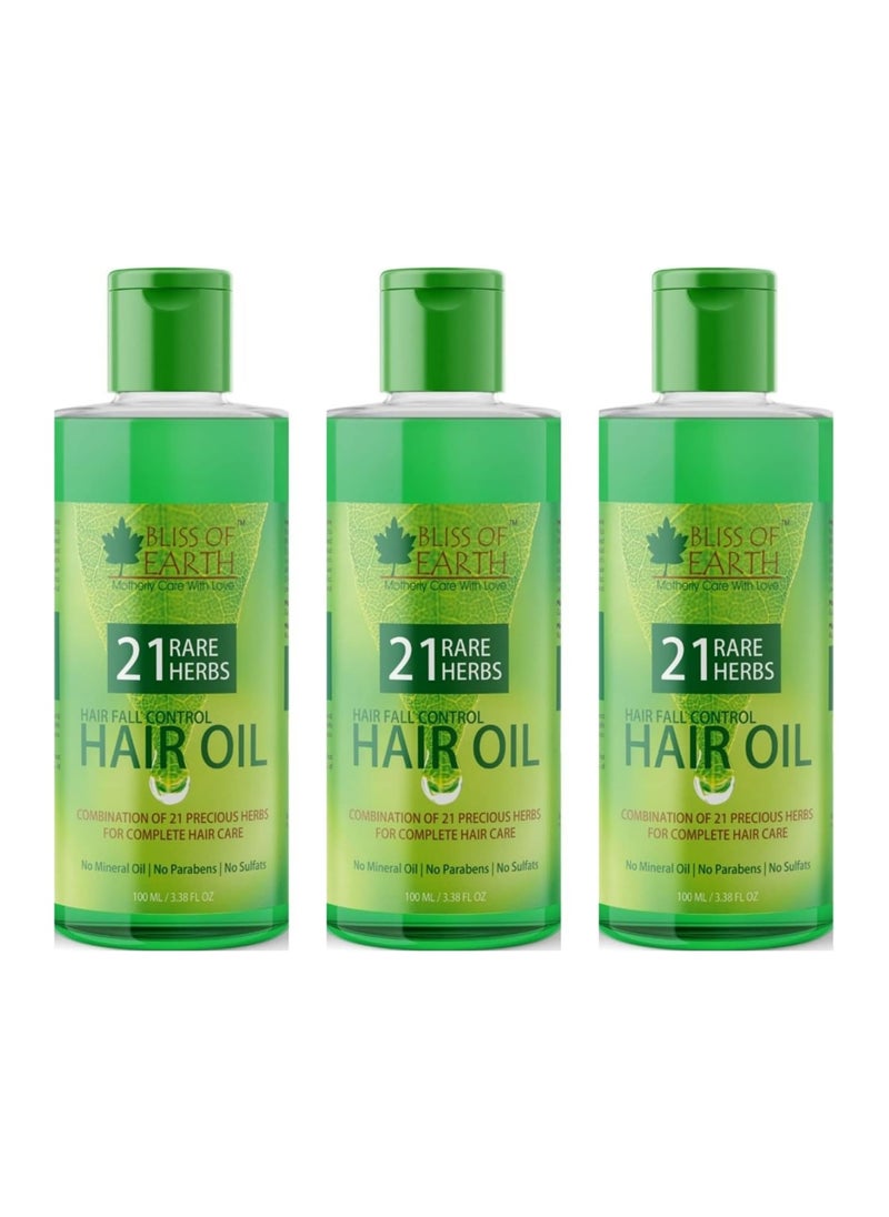 BLISS OF EARTH Bliss of Earth Hair Fall Control Hair Oil With 21 Rare Herbs 3x100ML  - Image 1