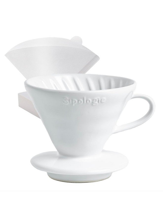 Sipologie Sipologie Clarity Pour Over Coffee Maker, 50 Filter Papers Included - Brew Bright, Clean and Flavourful Coffee, High-Fired Durable Ceramic, Spiral Ridges for Even Extraction, 1 Cup  - Image 1
