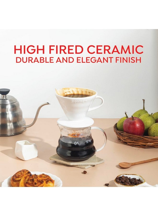 Sipologie Sipologie Clarity Pour Over Coffee Maker, 50 Filter Papers Included - Brew Bright, Clean and Flavourful Coffee, High-Fired Durable Ceramic, Spiral Ridges for Even Extraction, 1 Cup  - Image 2