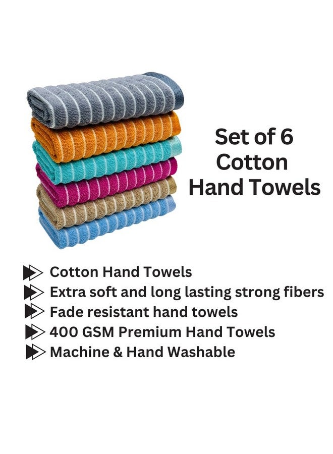 STAMIO Cotton 400 GSM Hand Towel Set of 6, 14 X 21 Inch for Men, Women, Home Use, Gym, Wash Basin | Soft, Absorbent, Quick Dry, Small Size Towels, Travel Friendly | Jumping Stripe, Multicolor - Image 2