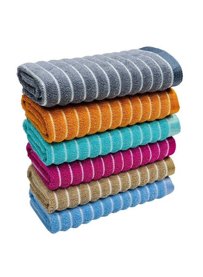 STAMIO Cotton 400 GSM Hand Towel Set of 6, 14 X 21 Inch for Men, Women, Home Use, Gym, Wash Basin | Soft, Absorbent, Quick Dry, Small Size Towels, Travel Friendly | Jumping Stripe, Multicolor - Image 1