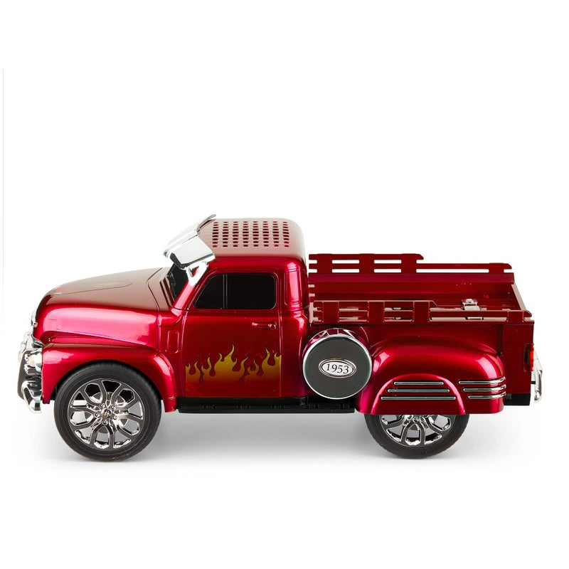 QFX Bluetooth 1953 Hot Rod Pickup Truck Replica Speaker, 3-inch Speakers, Hands Free Link, Built-in Microphone, FM Radio and LED Party Lights, Red - BT-1953-RED - Image 2