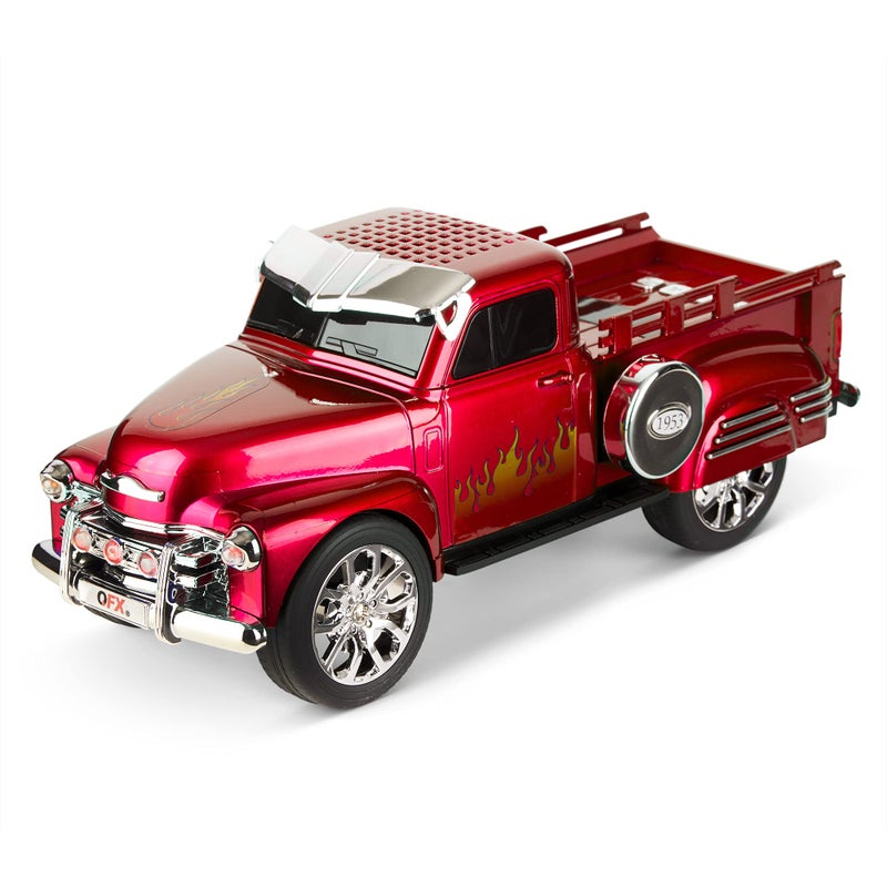 QFX Bluetooth 1953 Hot Rod Pickup Truck Replica Speaker, 3-inch Speakers, Hands Free Link, Built-in Microphone, FM Radio and LED Party Lights, Red - BT-1953-RED - Image 1