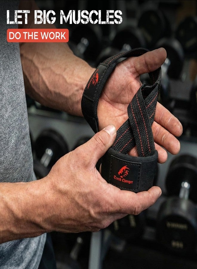 Trend Changer Figure 8 Lifting Strap Padded Deadlift Straps Heavy Duty Weight Lifting Straps Strongman Axle Bar Straps Weightlifting Wrist Wraps (Medium (Upto 8.0'' Wrist Circumference), Red White) - Image 5