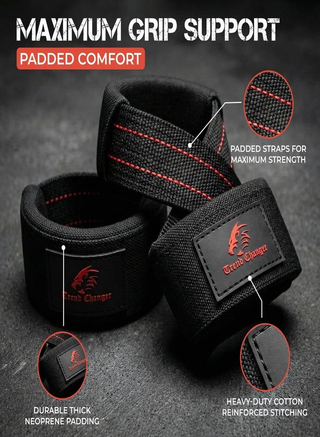 Trend Changer Figure 8 Lifting Strap Padded Deadlift Straps Heavy Duty Weight Lifting Straps Strongman Axle Bar Straps Weightlifting Wrist Wraps (Medium (Upto 8.0'' Wrist Circumference), Red White) - Image 3