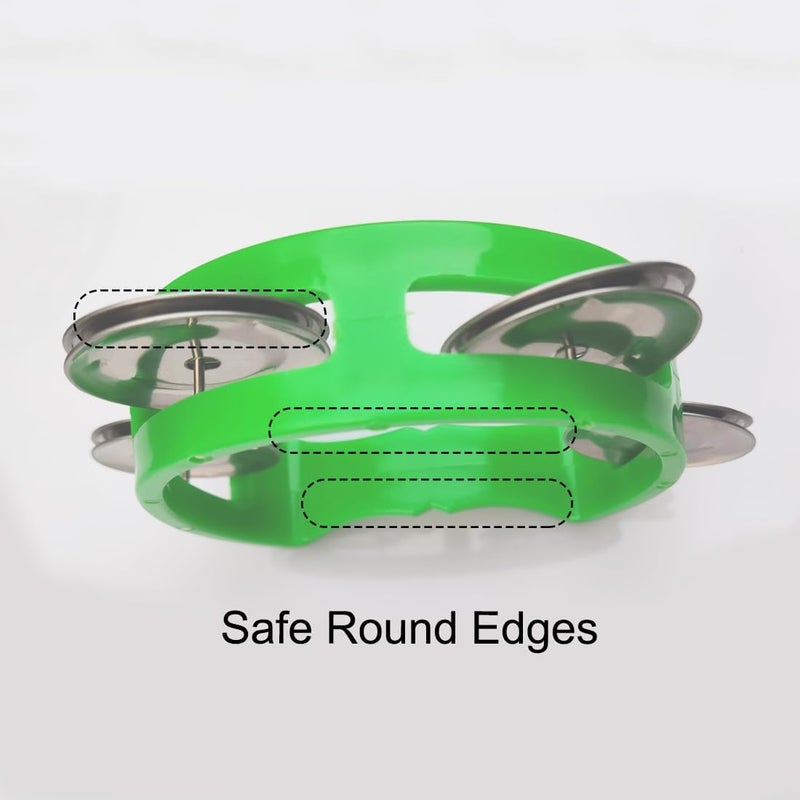 Bealuffe Tambourine Mini Hand Bell Percussion Musical Instrument Small Tambourine (1 Green and 1 Yellow) - Image 3