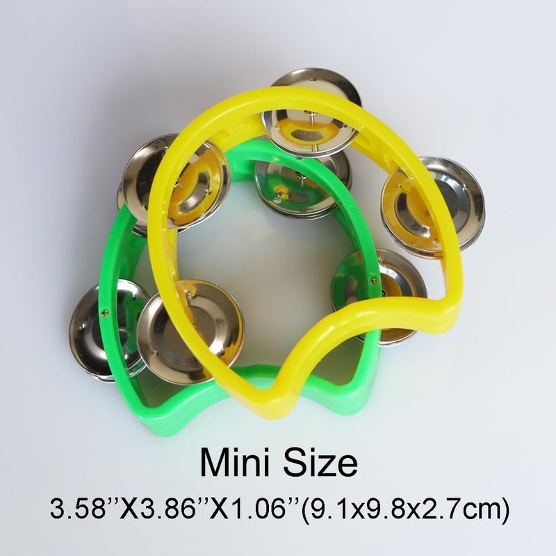 Bealuffe Tambourine Mini Hand Bell Percussion Musical Instrument Small Tambourine (1 Green and 1 Yellow) - Image 4