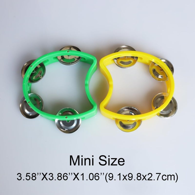Bealuffe Tambourine Mini Hand Bell Percussion Musical Instrument Small Tambourine (1 Green and 1 Yellow) - Image 5