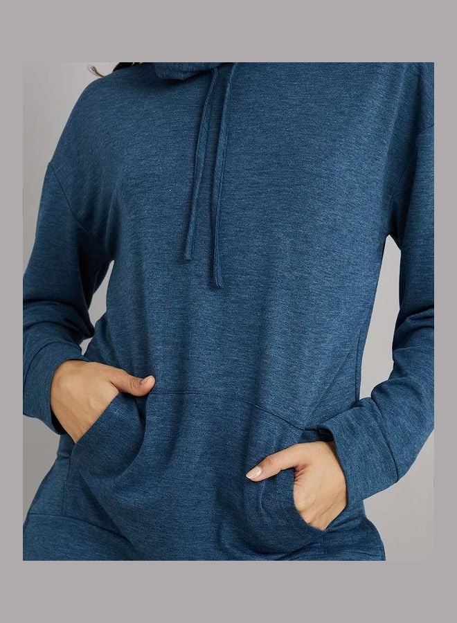 Styli Melange Kangaroo Pocket Detail Hoodie and Deep Raw Edge Pocket Trouser Lounge Set  - Image 3