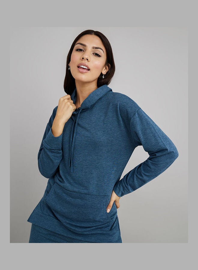 Styli Melange Kangaroo Pocket Detail Hoodie and Deep Raw Edge Pocket Trouser Lounge Set  - Image 2