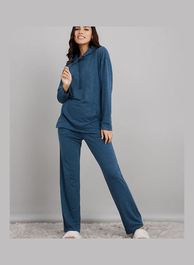 Styli Melange Kangaroo Pocket Detail Hoodie and Deep Raw Edge Pocket Trouser Lounge Set  - Image 1