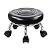 WKWKER Modern Roller Seat PU Leather Foot Stool Low Round Rolling Stool 360 Step Stool Swivel Small Seat with Universal Wheels for Home Office Garage Shop Fitness Sport H84 Black - Image 2