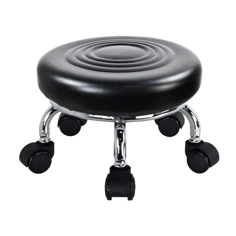 WKWKER Modern Roller Seat PU Leather Foot Stool Low Round Rolling Stool 360 Step Stool Swivel Small Seat with Universal Wheels for Home Office Garage Shop Fitness Sport H84 Black - Image 3