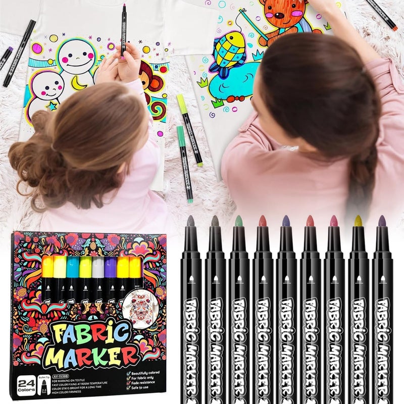 KASTWAVE 12 Fabric Markers Pens Set, Textile Marker Washable, Non Toxic Fabric Paint Pens, Permanent Marker for Clothes, Fine Point Textile Marker Pen, Craft Paint Pens Art Markers - Image 4