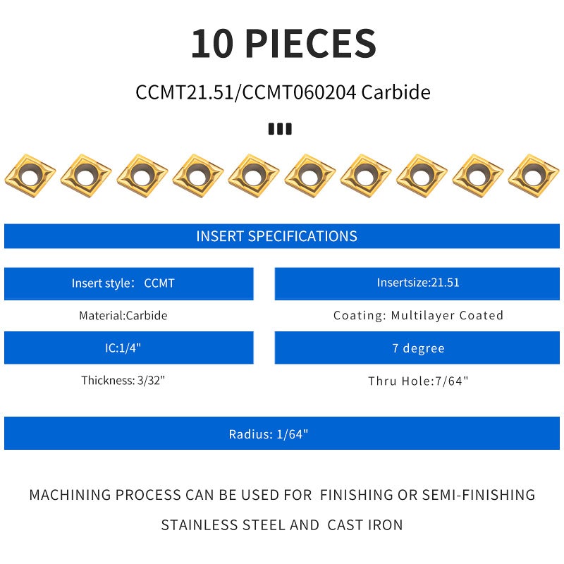 Honoson مجموعة أدوات حفر المخرطة 14 قطعة 4 قطع بزاوية 95 درجة S07K/ S08K/ S10K/ S12M-SCLCR06 حامل أدوات حفر المخرطة الداخلية مع 10 قطع من شفرات كربيد CCMT0602 و 4 قطع من المفاتيح - Image 4