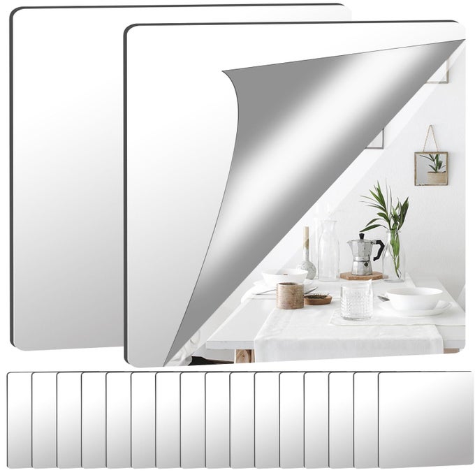 8 PACK SELF ADHESIVE MIRROR ADHESIVE MIRROR TILES 2MM THICK ACRYLIC STICK ON WALL MIRRORS SHEETS REMOVABLE MIRROR STICKERS FOR HOME DECORATION 20X20CM