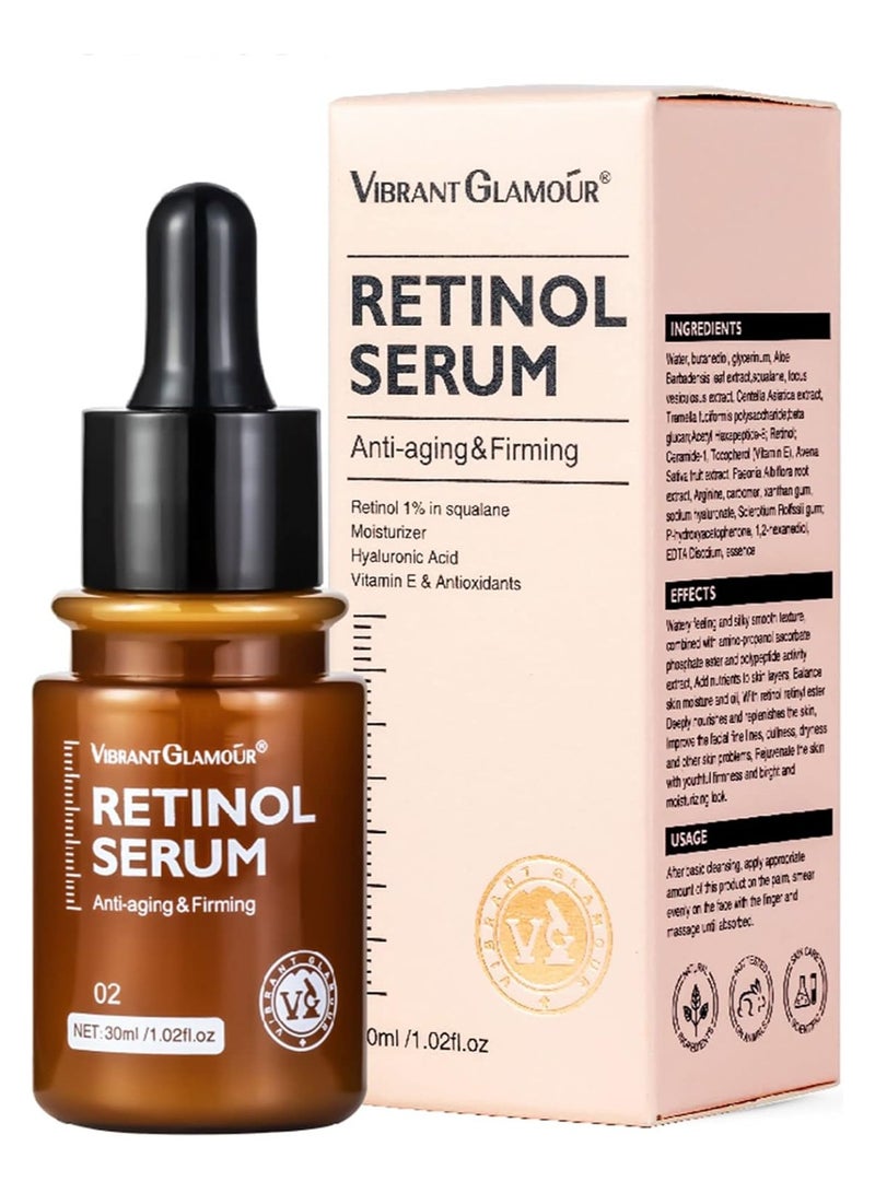 Vibrant Glamour سيروم الوجه المضاد للشيخوخة بالريتينول - مرطب ومشد للبشرة - يخفف الخطوط الدقيقة - جوهر عناية عميقة - يزيل التجاعيد ويحتوي على فيتامين E وحمض الهيالورونيك - Image 2