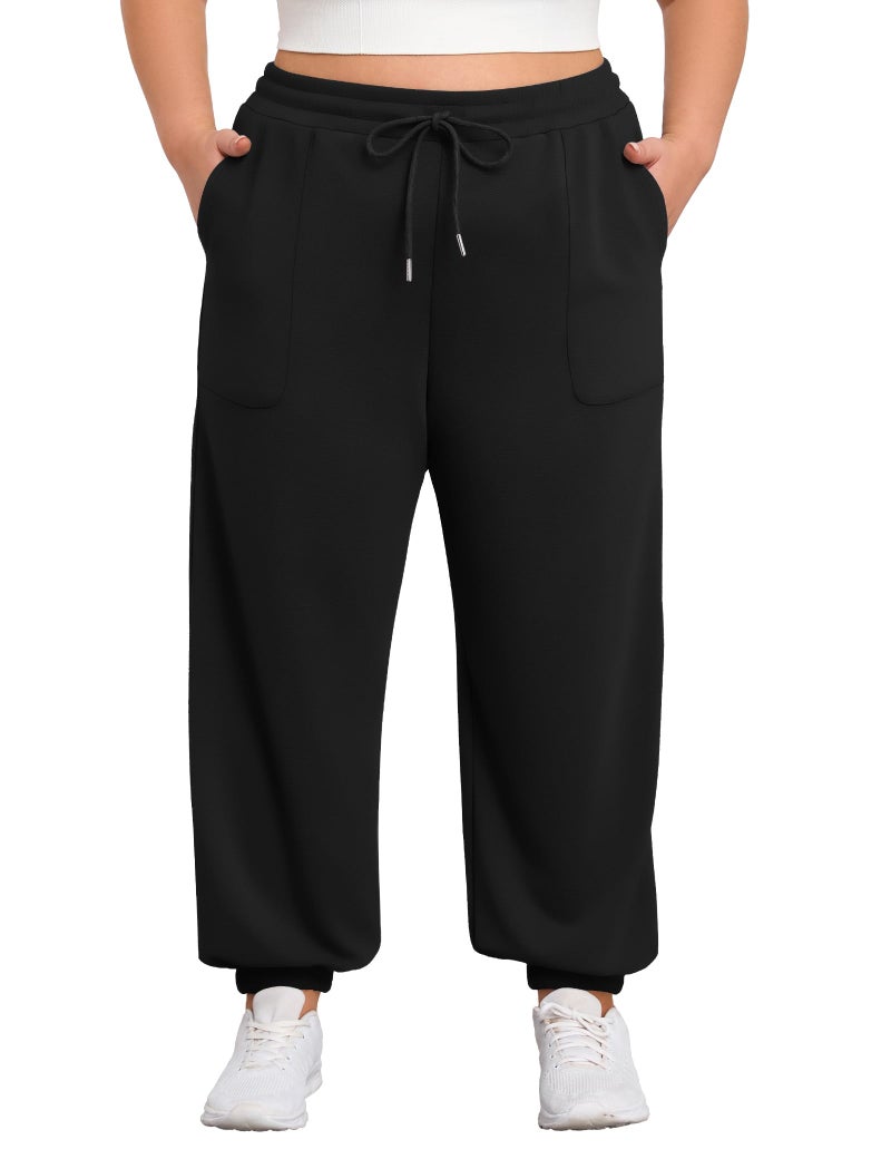 FOREYOND Plus Size Sweatpants for Women Casual Lounge Yoga Joggers Elastic Waist Workout Active Sweat Pants with Pockets Black 3XL - Image 4