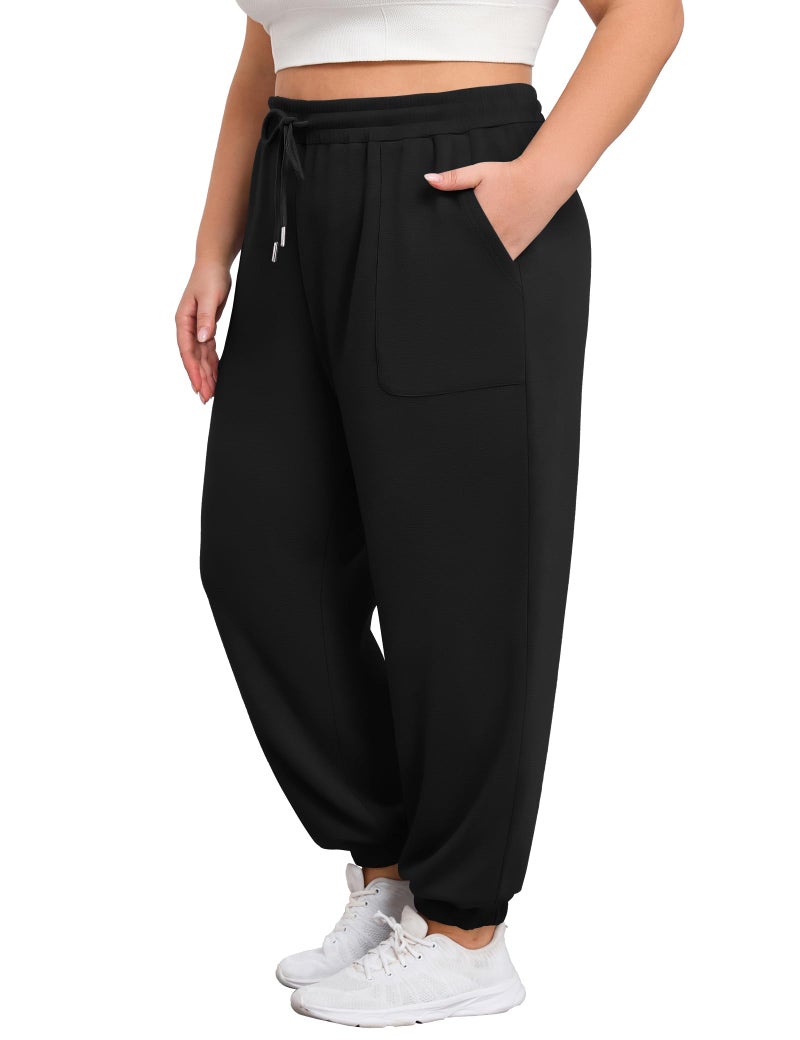 FOREYOND Plus Size Sweatpants for Women Casual Lounge Yoga Joggers Elastic Waist Workout Active Sweat Pants with Pockets Black 3XL - Image 1