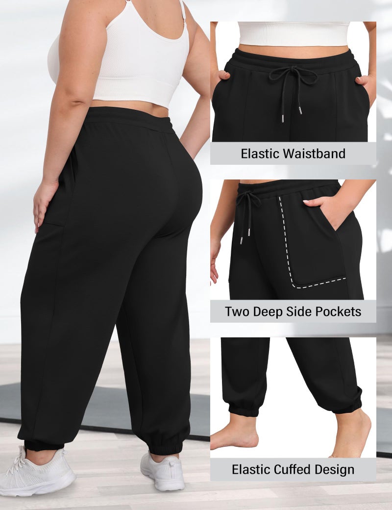 FOREYOND Plus Size Sweatpants for Women Casual Lounge Yoga Joggers Elastic Waist Workout Active Sweat Pants with Pockets Black 3XL - Image 5