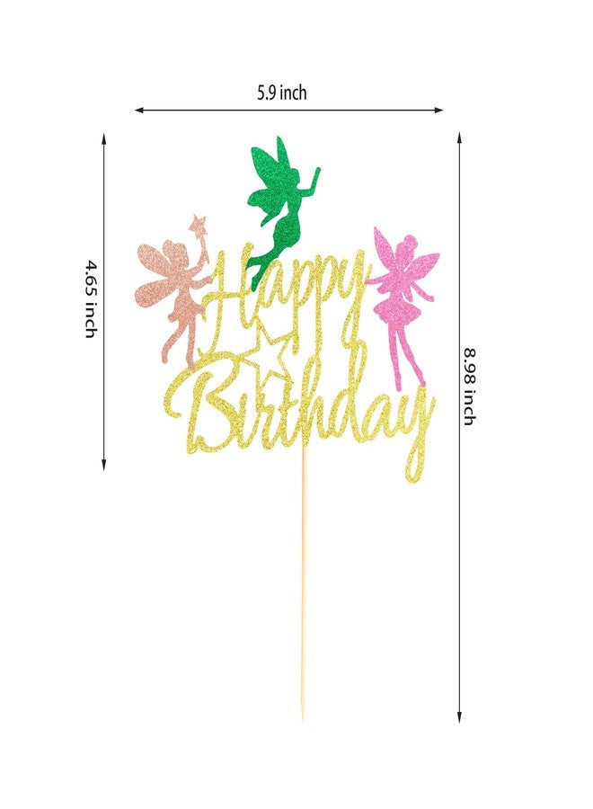 Arthsdite Fairy Cake Topper, Girl Birthday Party Decoration Topper, Fairy Happy Birthday Decoration - Gold Glitter - Image 2