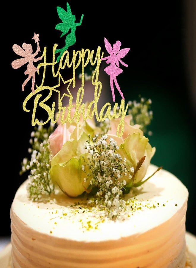 Arthsdite Fairy Cake Topper, Girl Birthday Party Decoration Topper, Fairy Happy Birthday Decoration - Gold Glitter - Image 4