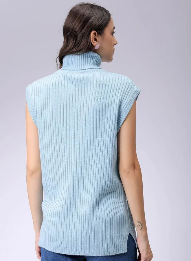 مرفوعة Women Loose Fit Solid High Neck Sweater