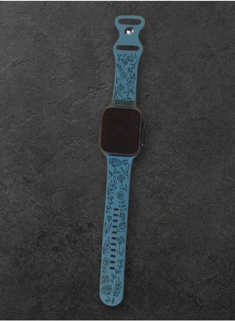 Generic - Flower Engraved Bands for Apple Watch 42mm 44mm 45mm 46mm 49mm, New Fashion Sport Strap Replacement Wristbands for iWatch Series - Image 1