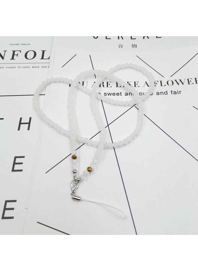 NIBEMINENT Beaded Phone Lanyard, Anti Lost Removable Wrist Strap, Crystal Jade Pearl Bracelet Pendant, Phone Keychain Lanyard,A104/White