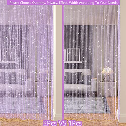 Transcosy String Curtains for Doorways Glitter Beaded Curtains Door Sparkle Beads Curtain Open Closet Laundry Hanging Hippie Glisten Beads Window Girls Panel (Purple, 39"×79" in) - Image 2
