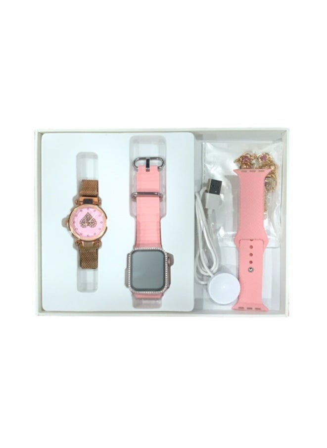 modio - Modio MW17 Mini Ladies Smart Watch with 36mm Display 2 Pair Strap and 5 in 1 Diamond Jewellery Combo Pink - Image 1