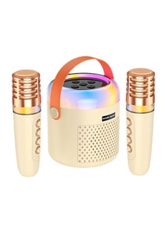 LKTOCAFT Mini Karaoke Machine, Portable Bluetooth Karaoke Speaker  with 2 Wireless Microphones for Kids, Birthday Gifts for Girls Boys, Family, Home Party, (Beige)  - Image 1