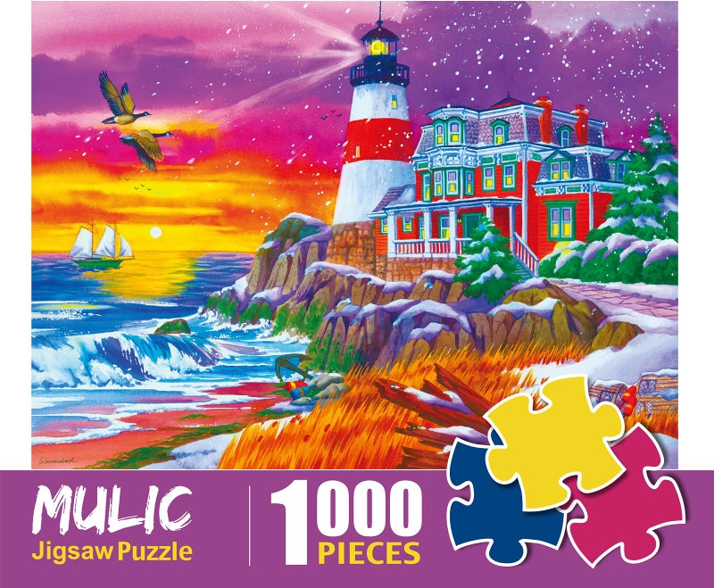 Mulic Puzzles for Adults 1000 Pieces - Winter Jigsaw Puzzle - Victorian Lighthouse Licensed by Nancy Wernersbach - Image 4