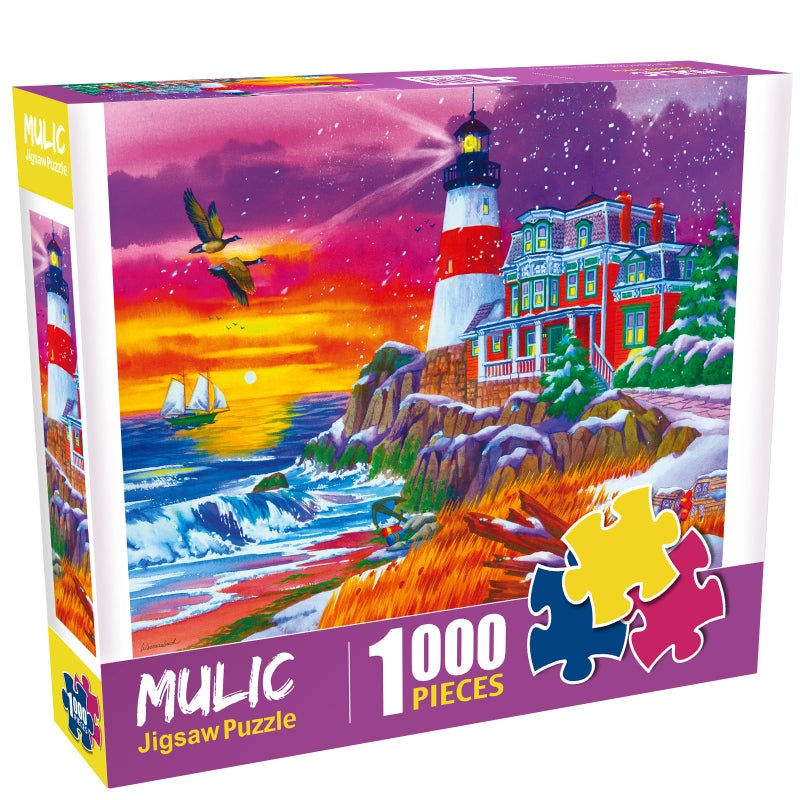 Mulic Puzzles for Adults 1000 Pieces - Winter Jigsaw Puzzle - Victorian Lighthouse Licensed by Nancy Wernersbach - Image 2