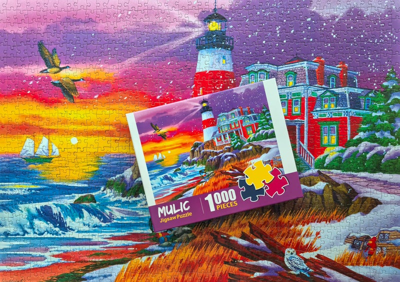 Mulic Puzzles for Adults 1000 Pieces - Winter Jigsaw Puzzle - Victorian Lighthouse Licensed by Nancy Wernersbach - Image 3