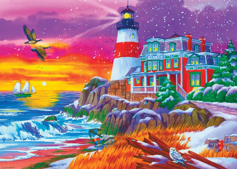 Mulic Puzzles for Adults 1000 Pieces - Winter Jigsaw Puzzle - Victorian Lighthouse Licensed by Nancy Wernersbach - Image 1