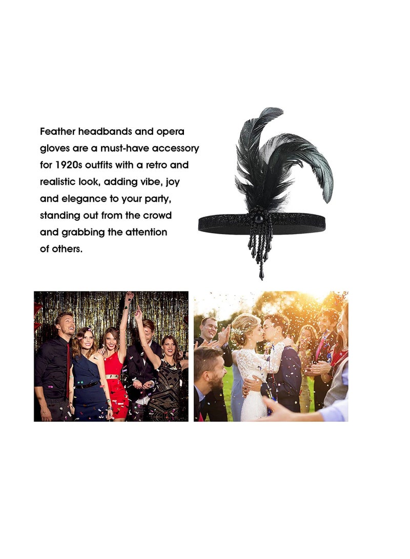 1920s Flapper Headband 1920s Gatsby Flapper Headpiece for Women Girl Vintage Feather Crystal Headband 20's Theme co c ktail Hair Accessories for Costume Prom Wedding Carnival Party Retro Style - Image 3