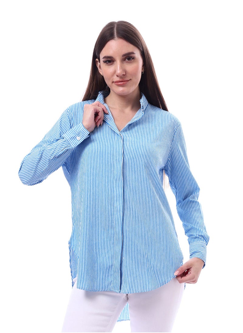 Andora - Feminine Striped Button Down Long Sleeves Shirt _ Light Blue & White - Image 1