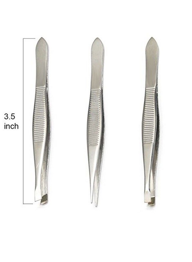 Luxxii (3 Pack) Tweezers Set Stainless Steel Slant Tip Flat Point Tweezers Hair Plucker For Hair And Eyebrows Personal Care (A) - Image 3