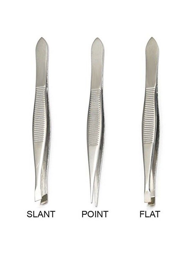 Luxxii (3 Pack) Tweezers Set Stainless Steel Slant Tip Flat Point Tweezers Hair Plucker For Hair And Eyebrows Personal Care (A) - Image 2