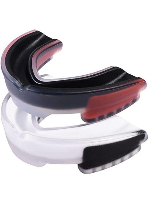 Sports Mouthguard for Soccer, Basketball, Lacrosse, Field Hockey, Mixed Martial Arts, Boxing, Jiu-Jitsu, Breathable Mouthguard for Adults and Teens White/Black + Black/Red